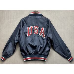 Vintage MVP Team USA Olympic Satin Jacket Bomber Jacket Size XL Navy Blue
